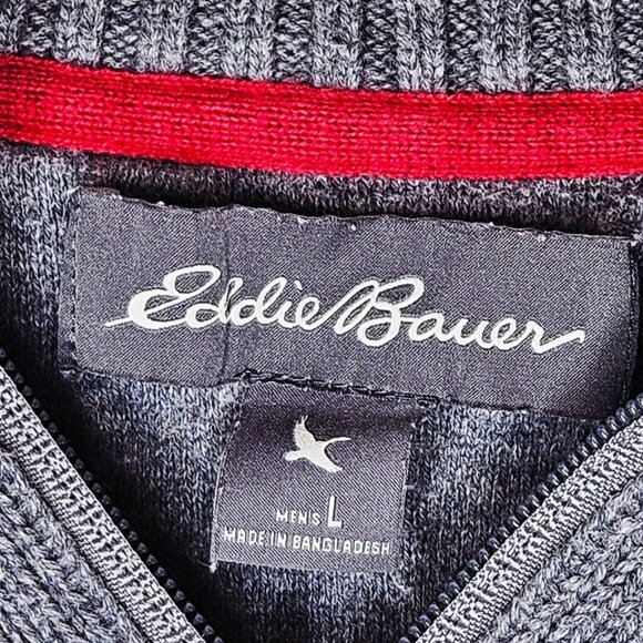 Eddie Bauer Men's 1/4 Zip Mock Neck Sweater Gray Off White Stripe Large - Picture 6 of 6